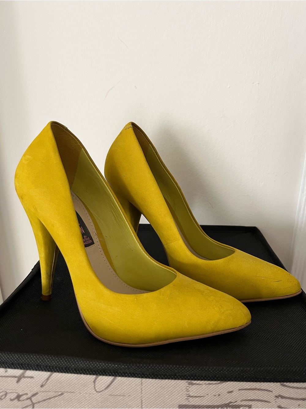 Steven By Steve Madden Mustard Yellow Suede Pointed-Toe Stilettos
